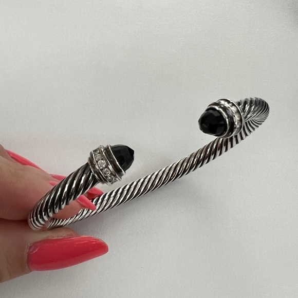 Auth. David Yurman Cable Princess Bracelet Black Onyx & Pavé Diamonds Sz.M - Picture 9 of 12